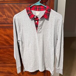 Crewcuts Heather Gray Long Sleeve with Red Plaid Collar